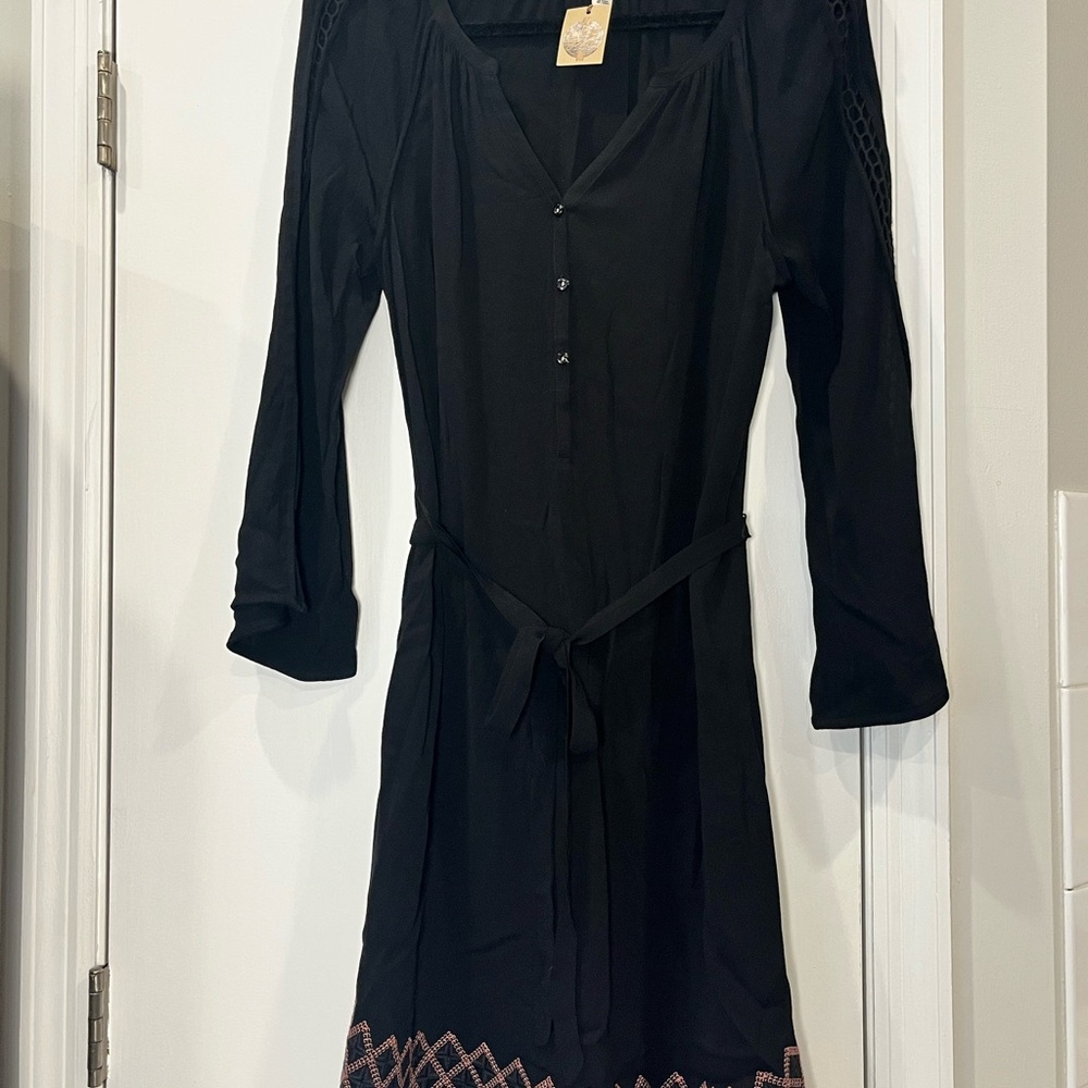 Hatley Black Long Sleeve Dress with Embroidered Hem